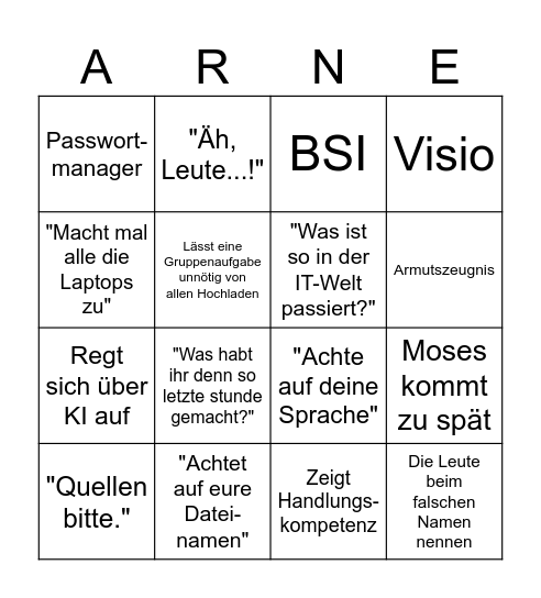Von Scheidt Bingo Card