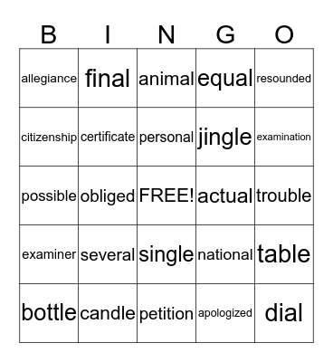 A Very Important Day Bingo Card