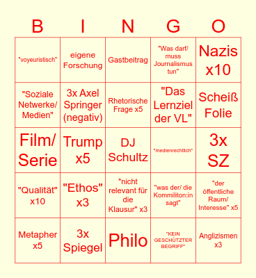 Tanjev Bingo 2.0 - Die Rückkehr der Medienversteher Bingo Card