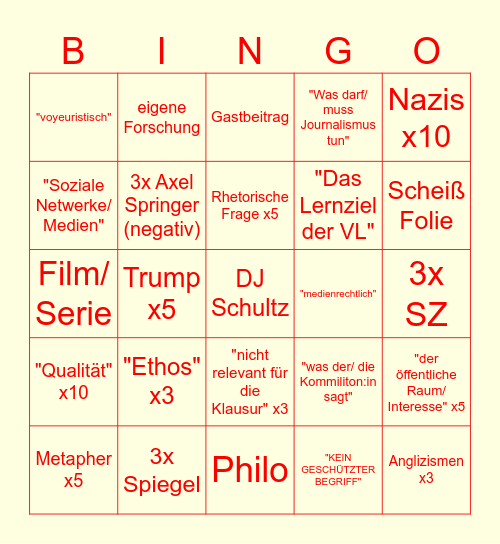 Tanjev Bingo 2.0 - Die Rückkehr der Medienversteher Bingo Card