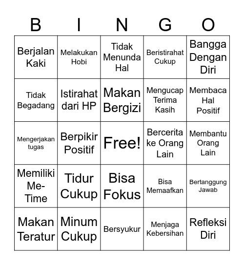 Self-Care Bingo Card