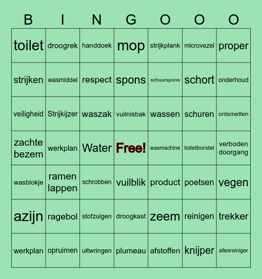 bingo schoonmaak Bingo Card