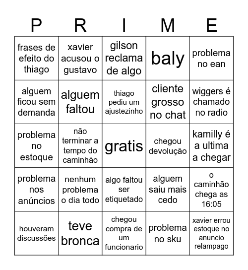 LAR PRIME Bingo Card
