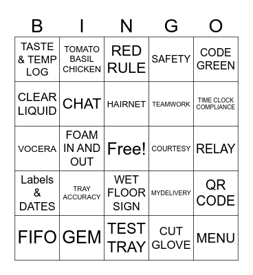 FOOD SERVICE BINGO Card