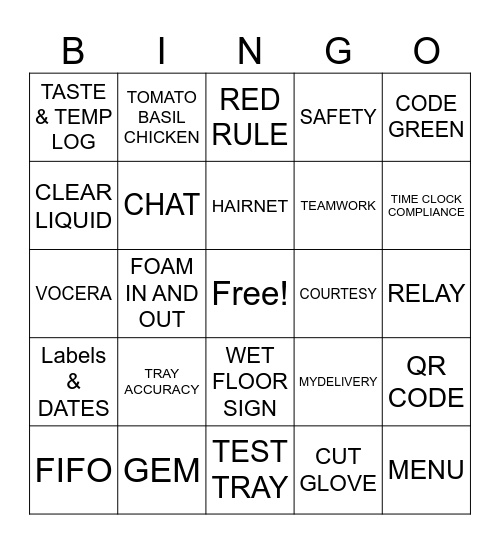 FOOD SERVICE BINGO Card