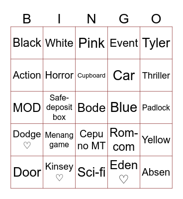 Bingo w/ Dodge! ♡ Bingo Card