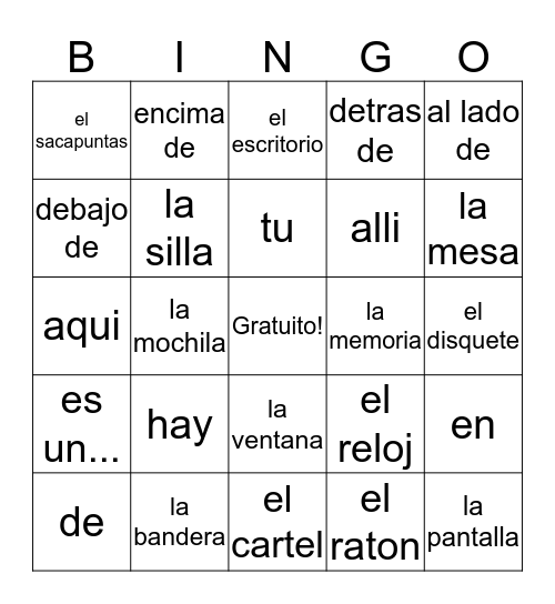 Capitulo 2b Vocabulario Bingo Card