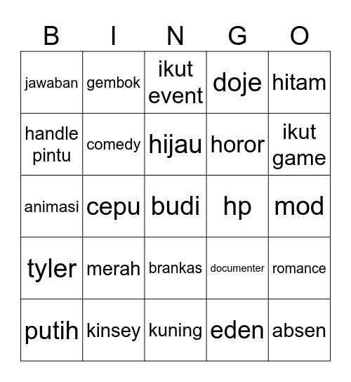 mitsy Bingo Card