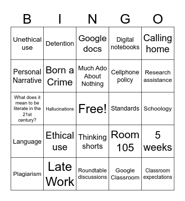 Syllabus/ AI Letter Bingo Card