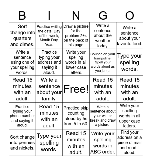 Homework Bingo- Group 2 (1/3) Bingo Card