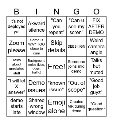 Spring Demo Bingo Card