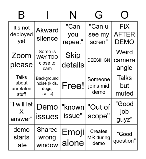Spring Demo Bingo Card