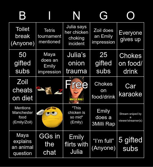 Doug Doug Challenge w/Emily, Julia, Zoil and Maya Bingo Card