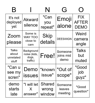 Sprint Demo Bingo Card