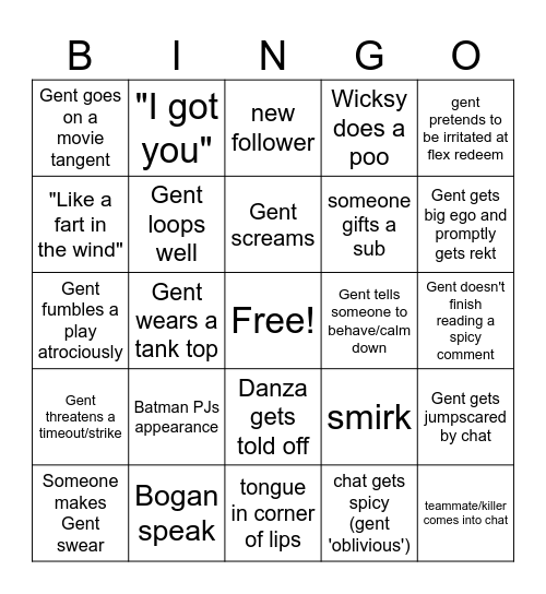 AGentlemanCaller's Stream Bingo! Bingo Card