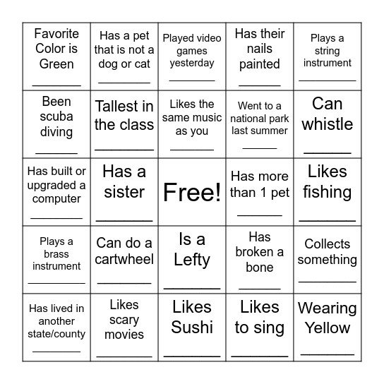 Find some one who... Bingo Card