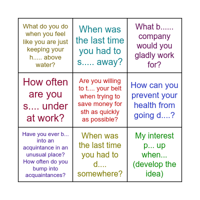 Metaphorical language Bingo Card