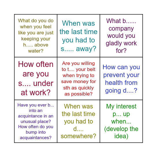 Metaphorical language Bingo Card