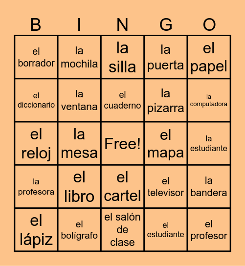 En el salón de clase Bingo Card