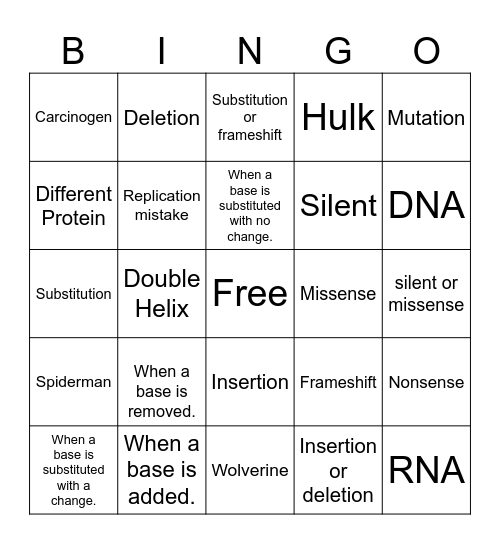 Mutations Bingo Card