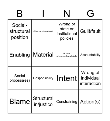 Structure as the Subject of Justice Bingo Card