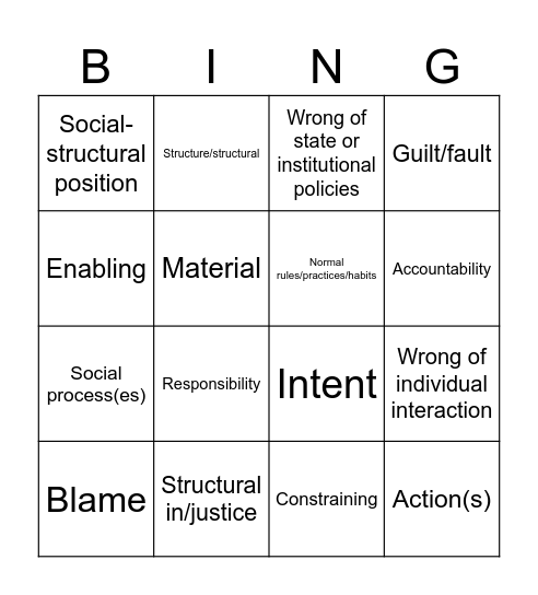 Structure as the Subject of Justice Bingo Card