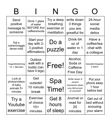Wellness bingo Card