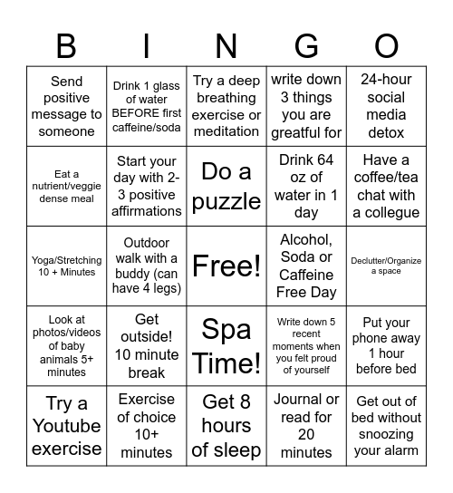Wellness bingo Card