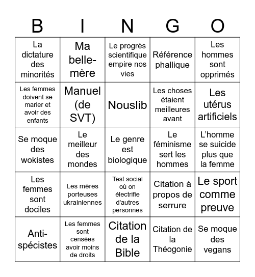 Monsieur Bernard dit des conneries Bingo Card
