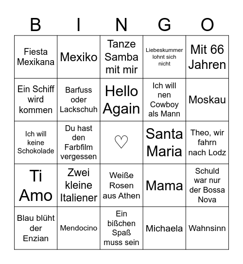 Schlager Bingo Card