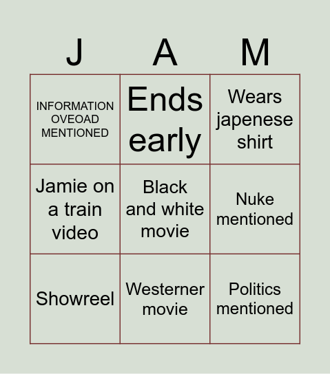 Jamie Bingo Card