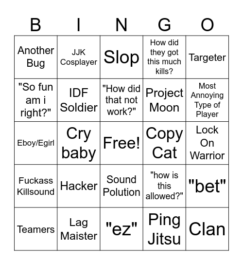 Monthly JJS Bingo Board Bingo Card