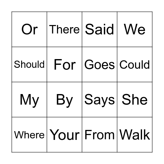 Lesson 56 Bingo Card