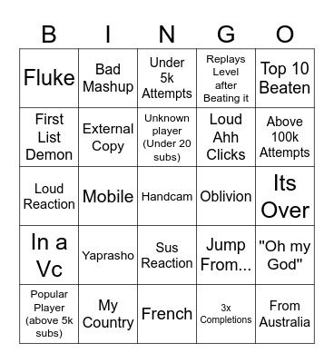 DGDR Bingo Card