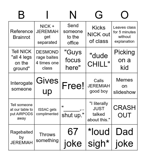 Roth's Bingo 2 Semester Bingo Card