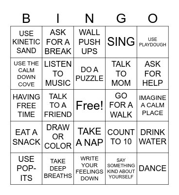 CALMING STRATEGY BINGO!!!!!!!!! Bingo Card