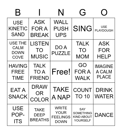 CALMING STRATEGY BINGO!!!!!!!!! Bingo Card