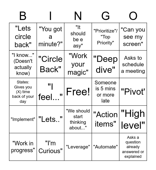 Meeting Bingo Card