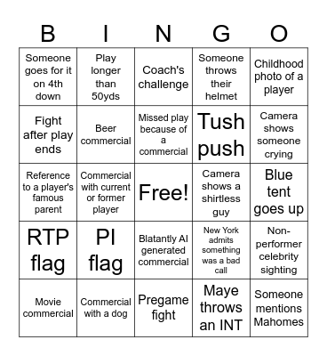Superbowl Bingo Card