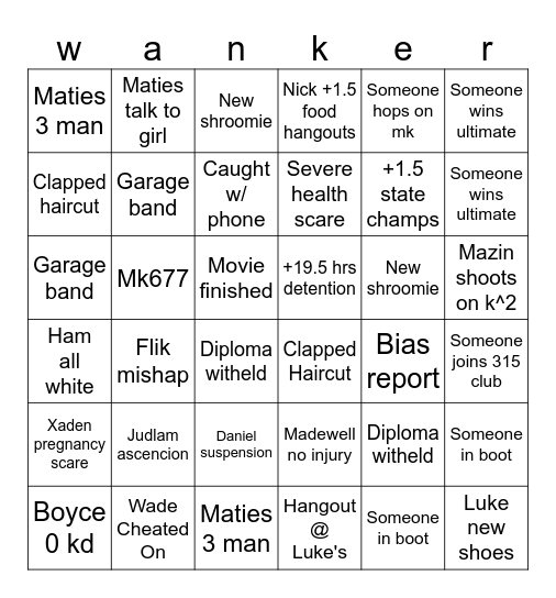'26 bingo Card