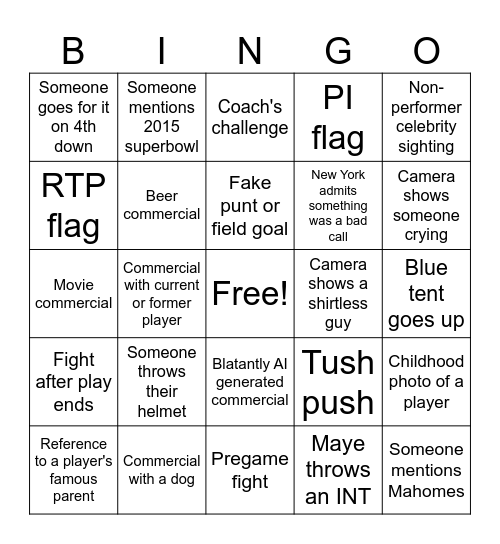 Superbowl Bingo Card