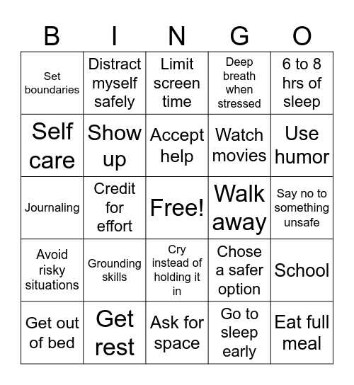 Healthy Habits Bingo Card