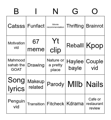 Untitled Bingo Card