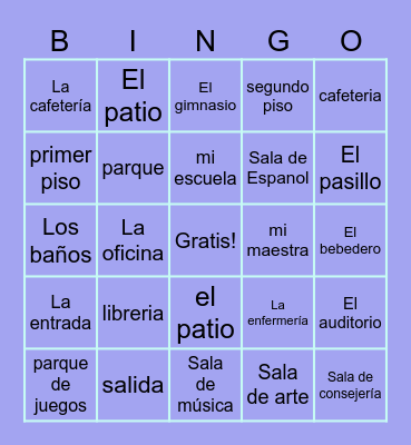 Lugares de la Escuela Bingo Card