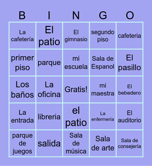 Lugares de la Escuela Bingo Card
