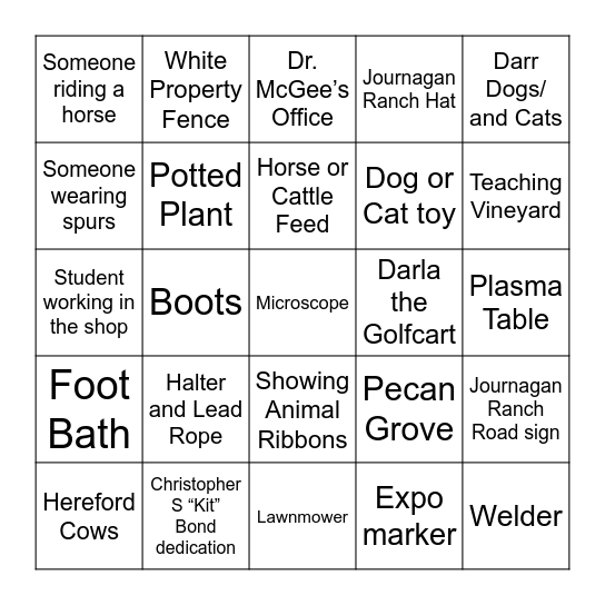 Darr Bingo Card