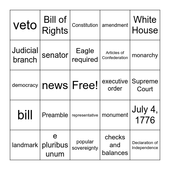 Citizenship in the Nation BINGO Card