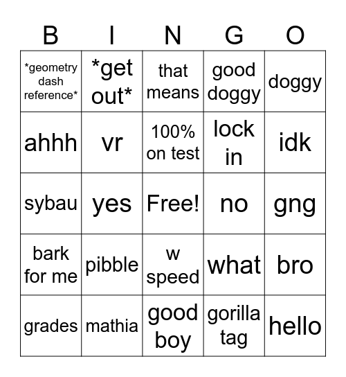 things lyndon says to alex Bingo Card
