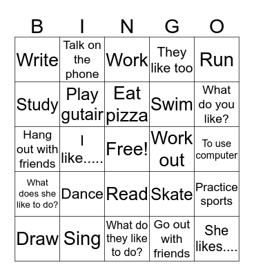 Express what I like to do and don't like to do!!! Bingo Card