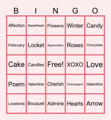 Virtual Valentine's Day Bingo Card